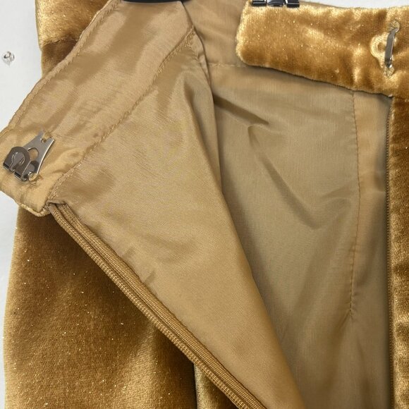 Women’s Gold 2-Piece Velvet Jacket and Skirt Set W/Brooch-Like Embellishments - Picture 6 of 10